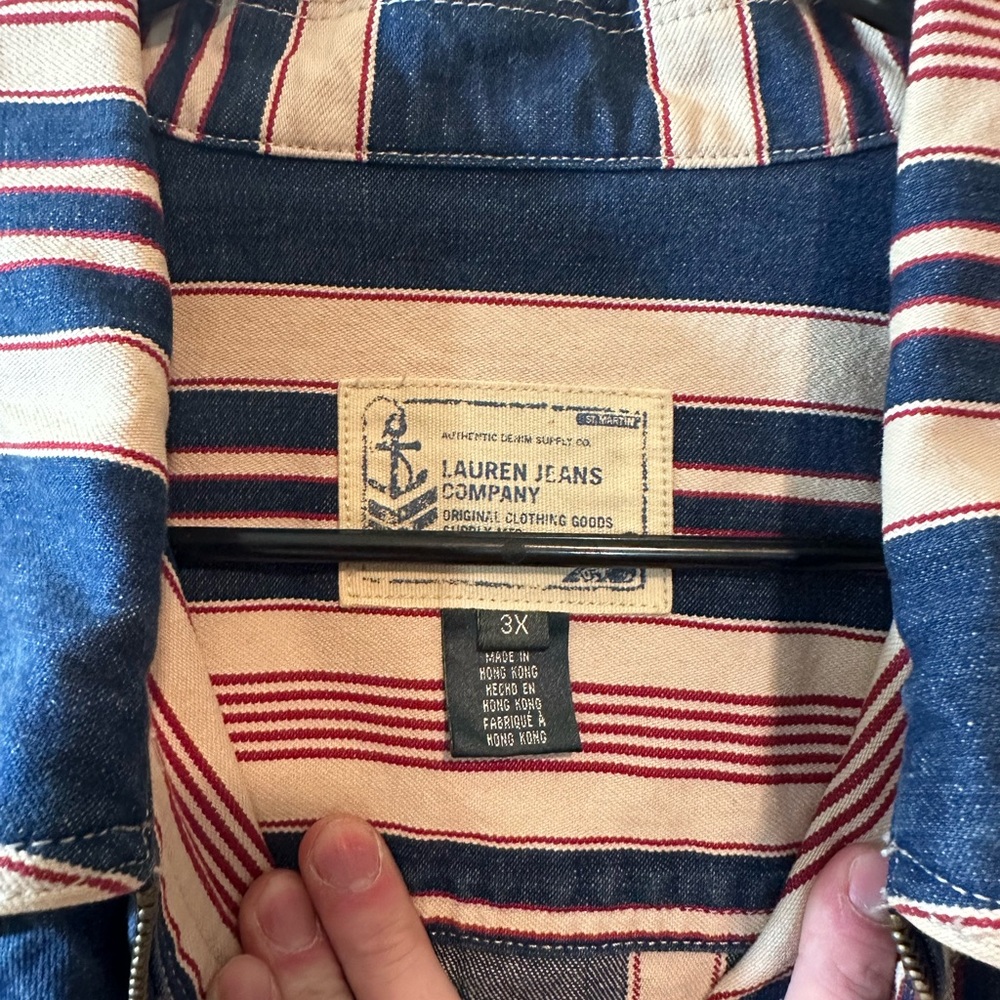NWOT Vintage Men’s Lauren Ralph Lauren Blue, Red, and White Striped Shirt Jacket - Picture 2 of 6